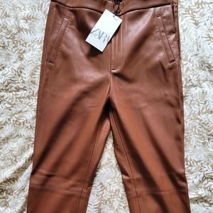 Zara Brown Hi-Rise faux leather legging with side zipper